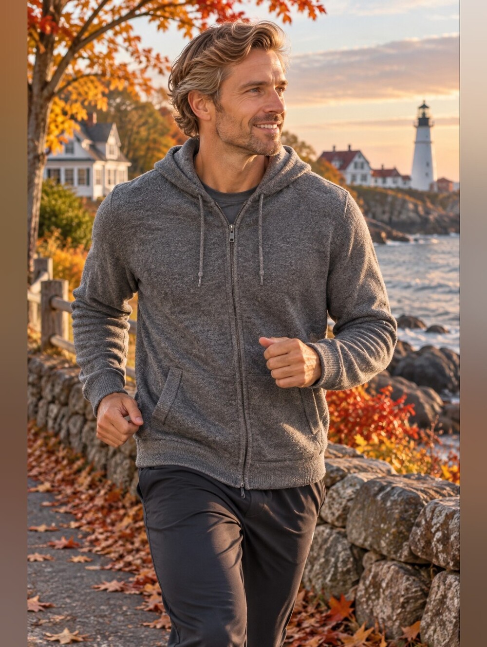 100% Pure New Wool Men's Gray Zip Up Hoodie Sweater